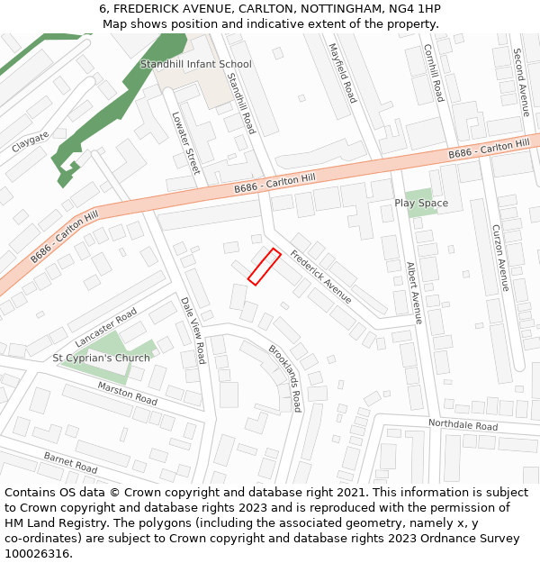 6, FREDERICK AVENUE, CARLTON, NOTTINGHAM, NG4 1HP: Location map and indicative extent of plot