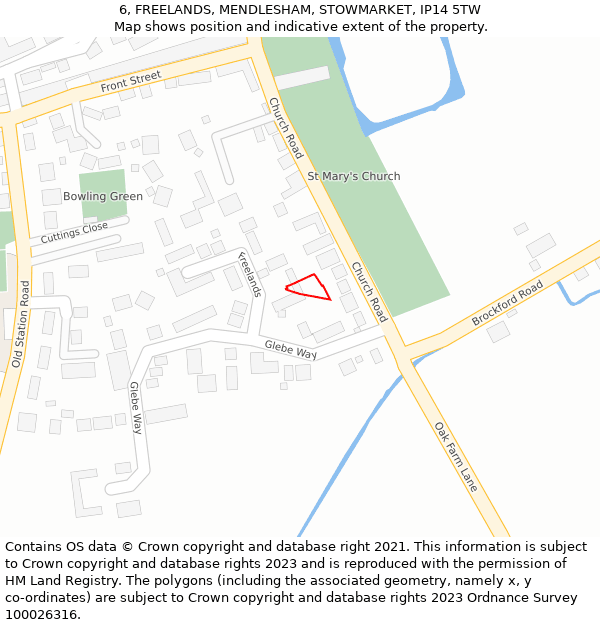 6, FREELANDS, MENDLESHAM, STOWMARKET, IP14 5TW: Location map and indicative extent of plot