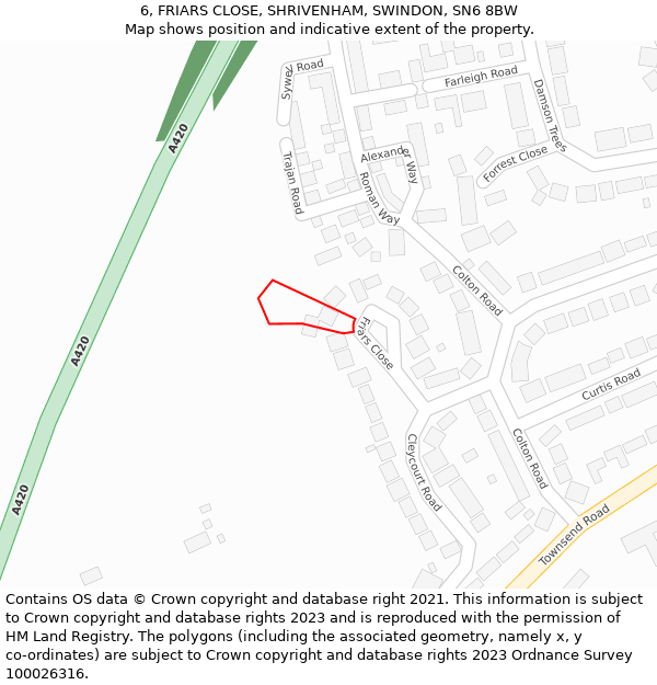 6, FRIARS CLOSE, SHRIVENHAM, SWINDON, SN6 8BW: Location map and indicative extent of plot