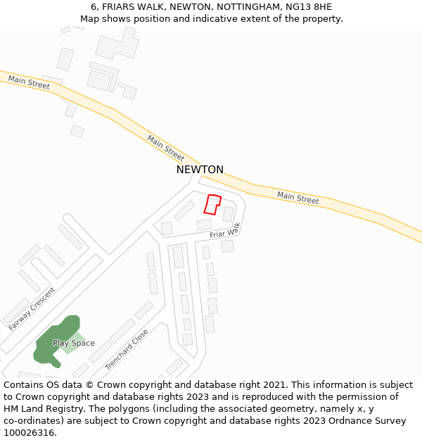 6, FRIARS WALK, NEWTON, NOTTINGHAM, NG13 8HE: Location map and indicative extent of plot