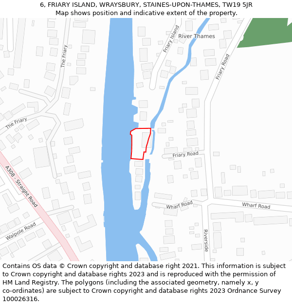 6, FRIARY ISLAND, WRAYSBURY, STAINES-UPON-THAMES, TW19 5JR: Location map and indicative extent of plot