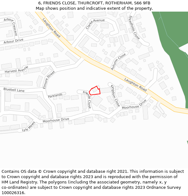 6, FRIENDS CLOSE, THURCROFT, ROTHERHAM, S66 9FB: Location map and indicative extent of plot