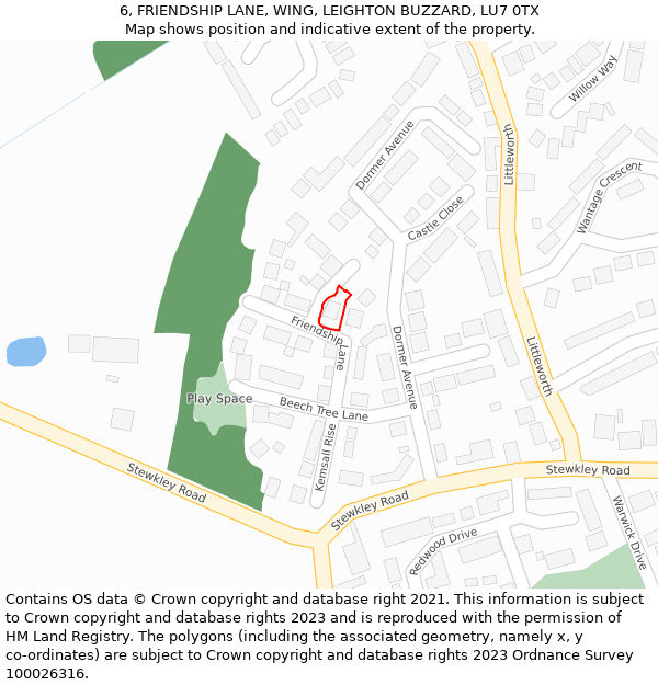 6, FRIENDSHIP LANE, WING, LEIGHTON BUZZARD, LU7 0TX: Location map and indicative extent of plot