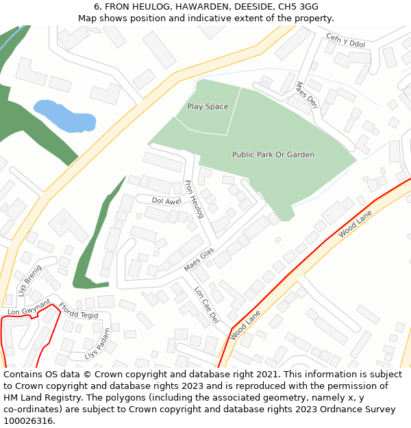 6, FRON HEULOG, HAWARDEN, DEESIDE, CH5 3GG: Location map and indicative extent of plot