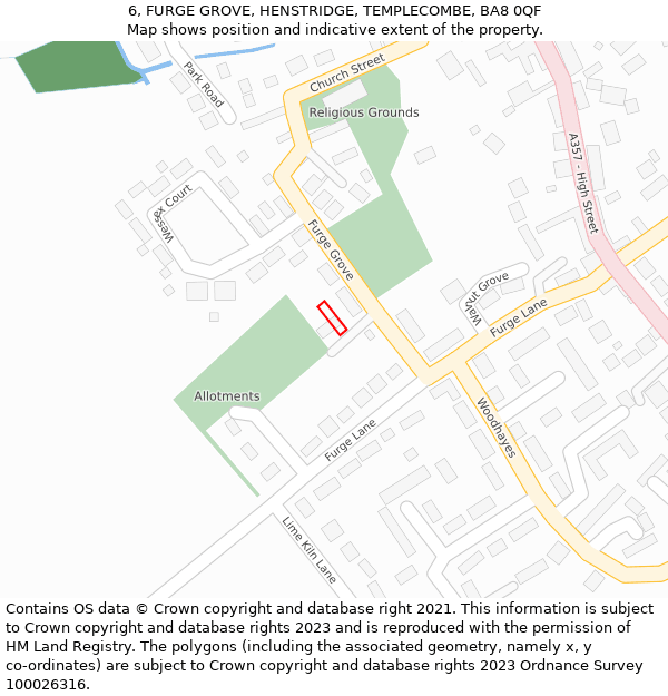6, FURGE GROVE, HENSTRIDGE, TEMPLECOMBE, BA8 0QF: Location map and indicative extent of plot