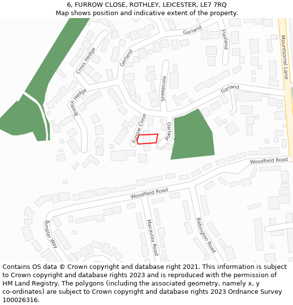 6, FURROW CLOSE, ROTHLEY, LEICESTER, LE7 7RQ: Location map and indicative extent of plot