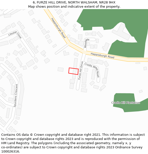 6, FURZE HILL DRIVE, NORTH WALSHAM, NR28 9HX: Location map and indicative extent of plot