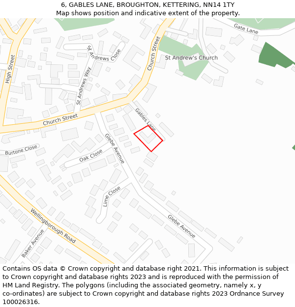 6, GABLES LANE, BROUGHTON, KETTERING, NN14 1TY: Location map and indicative extent of plot