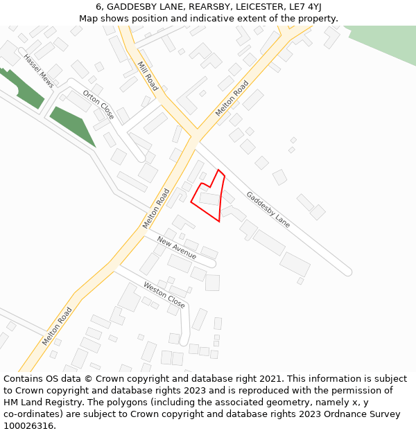 6, GADDESBY LANE, REARSBY, LEICESTER, LE7 4YJ: Location map and indicative extent of plot