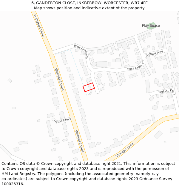 6, GANDERTON CLOSE, INKBERROW, WORCESTER, WR7 4FE: Location map and indicative extent of plot