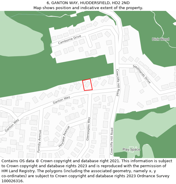 6, GANTON WAY, HUDDERSFIELD, HD2 2ND: Location map and indicative extent of plot