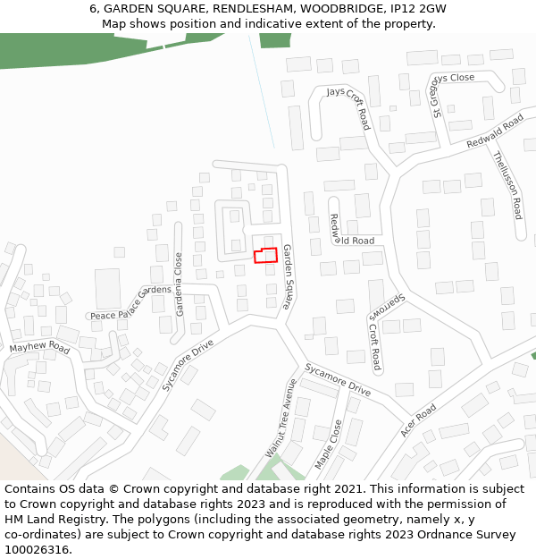 6, GARDEN SQUARE, RENDLESHAM, WOODBRIDGE, IP12 2GW: Location map and indicative extent of plot