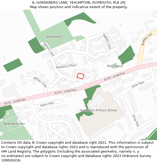 6, GARDENERS LANE, YEALMPTON, PLYMOUTH, PL8 2PJ: Location map and indicative extent of plot