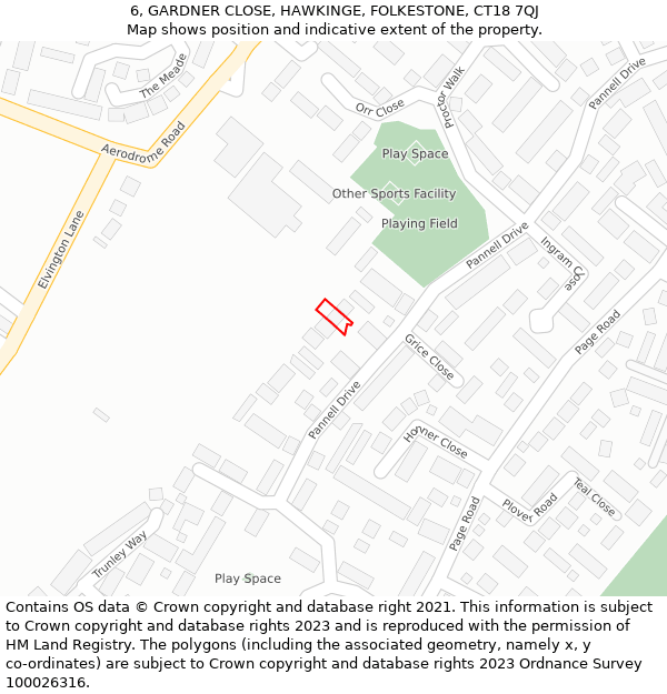 6, GARDNER CLOSE, HAWKINGE, FOLKESTONE, CT18 7QJ: Location map and indicative extent of plot