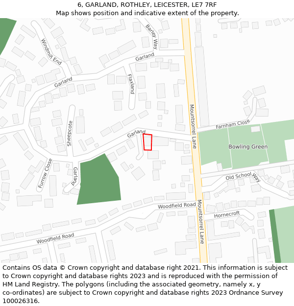 6, GARLAND, ROTHLEY, LEICESTER, LE7 7RF: Location map and indicative extent of plot