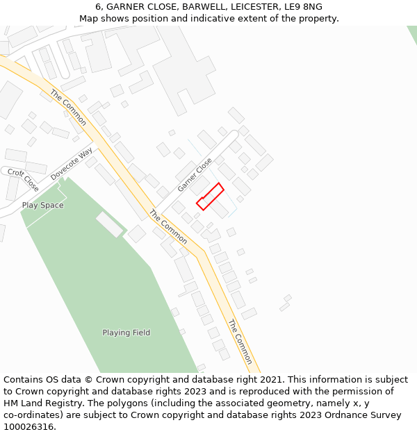 6, GARNER CLOSE, BARWELL, LEICESTER, LE9 8NG: Location map and indicative extent of plot