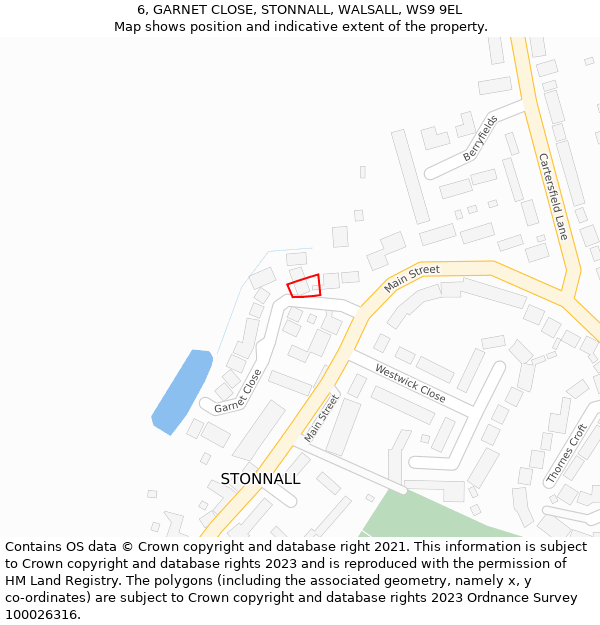 6, GARNET CLOSE, STONNALL, WALSALL, WS9 9EL: Location map and indicative extent of plot