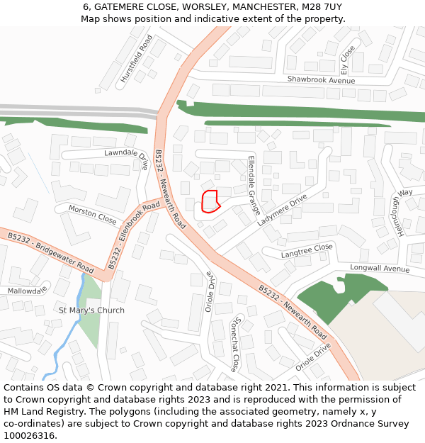 6, GATEMERE CLOSE, WORSLEY, MANCHESTER, M28 7UY: Location map and indicative extent of plot