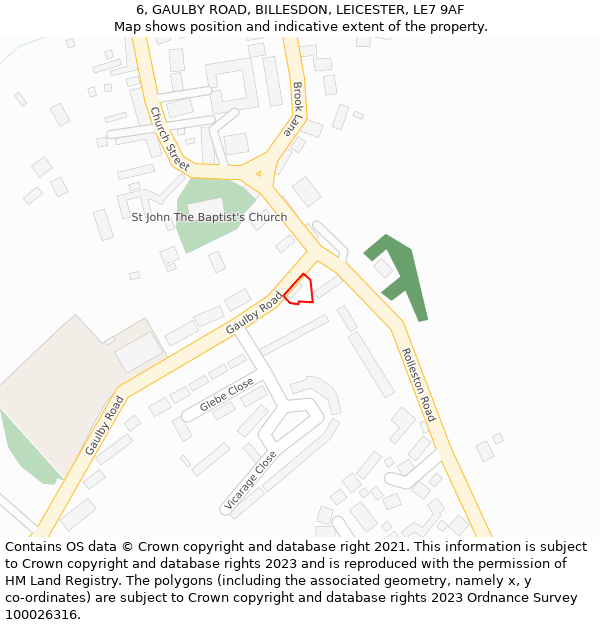 6, GAULBY ROAD, BILLESDON, LEICESTER, LE7 9AF: Location map and indicative extent of plot