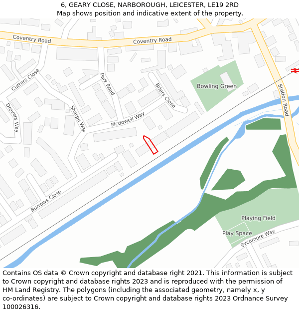 6, GEARY CLOSE, NARBOROUGH, LEICESTER, LE19 2RD: Location map and indicative extent of plot