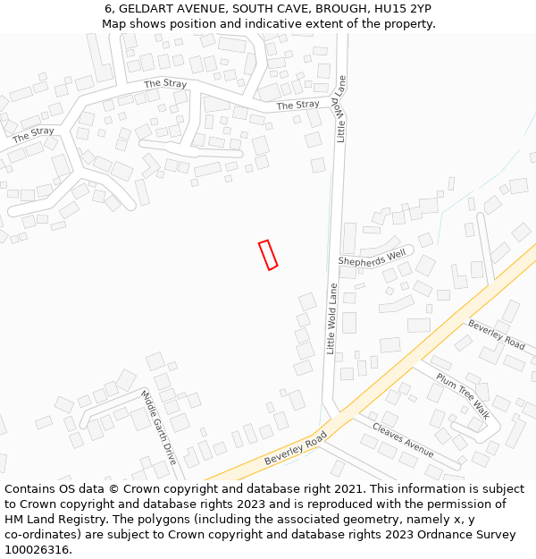 6, GELDART AVENUE, SOUTH CAVE, BROUGH, HU15 2YP: Location map and indicative extent of plot