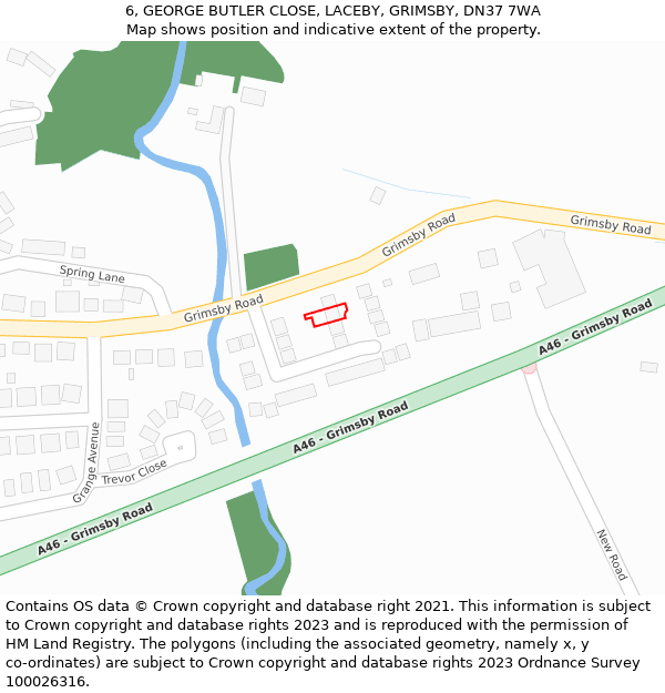 6, GEORGE BUTLER CLOSE, LACEBY, GRIMSBY, DN37 7WA: Location map and indicative extent of plot