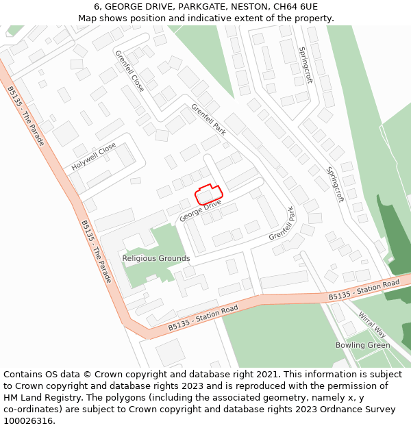 6, GEORGE DRIVE, PARKGATE, NESTON, CH64 6UE: Location map and indicative extent of plot