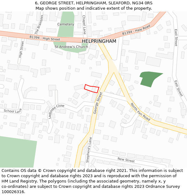 6, GEORGE STREET, HELPRINGHAM, SLEAFORD, NG34 0RS: Location map and indicative extent of plot