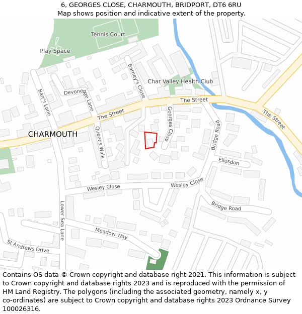 6, GEORGES CLOSE, CHARMOUTH, BRIDPORT, DT6 6RU: Location map and indicative extent of plot