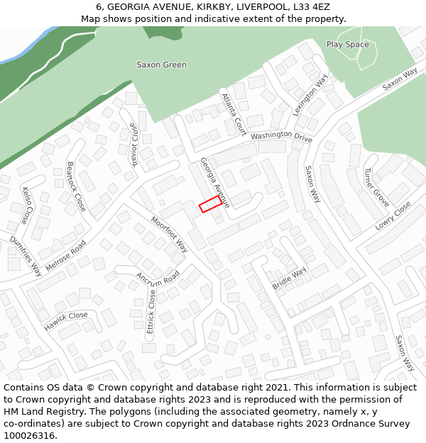 6, GEORGIA AVENUE, KIRKBY, LIVERPOOL, L33 4EZ: Location map and indicative extent of plot