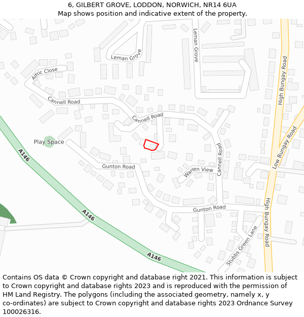 6, GILBERT GROVE, LODDON, NORWICH, NR14 6UA: Location map and indicative extent of plot