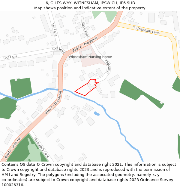 6, GILES WAY, WITNESHAM, IPSWICH, IP6 9HB: Location map and indicative extent of plot
