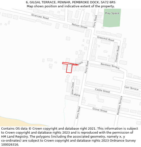 6, GILGAL TERRACE, PENNAR, PEMBROKE DOCK, SA72 6RS: Location map and indicative extent of plot