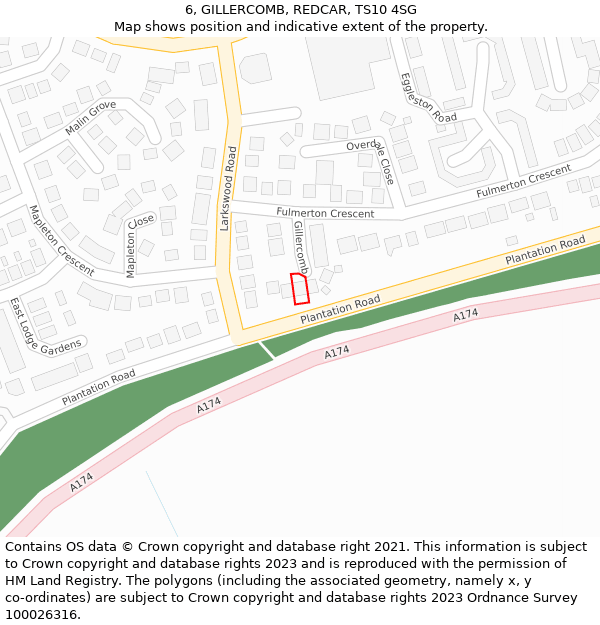 6, GILLERCOMB, REDCAR, TS10 4SG: Location map and indicative extent of plot