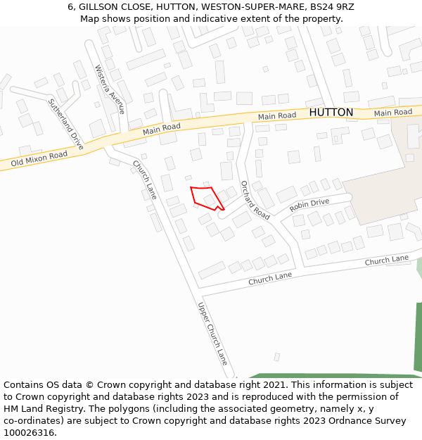 6, GILLSON CLOSE, HUTTON, WESTON-SUPER-MARE, BS24 9RZ: Location map and indicative extent of plot