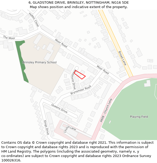 6, GLADSTONE DRIVE, BRINSLEY, NOTTINGHAM, NG16 5DE: Location map and indicative extent of plot