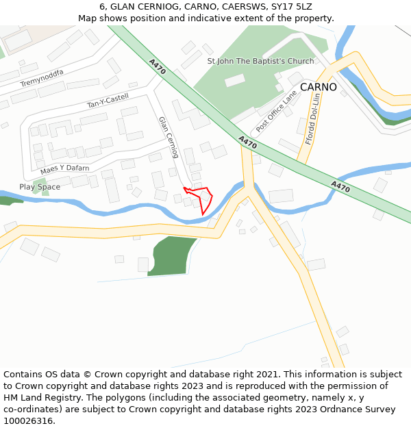 6, GLAN CERNIOG, CARNO, CAERSWS, SY17 5LZ: Location map and indicative extent of plot