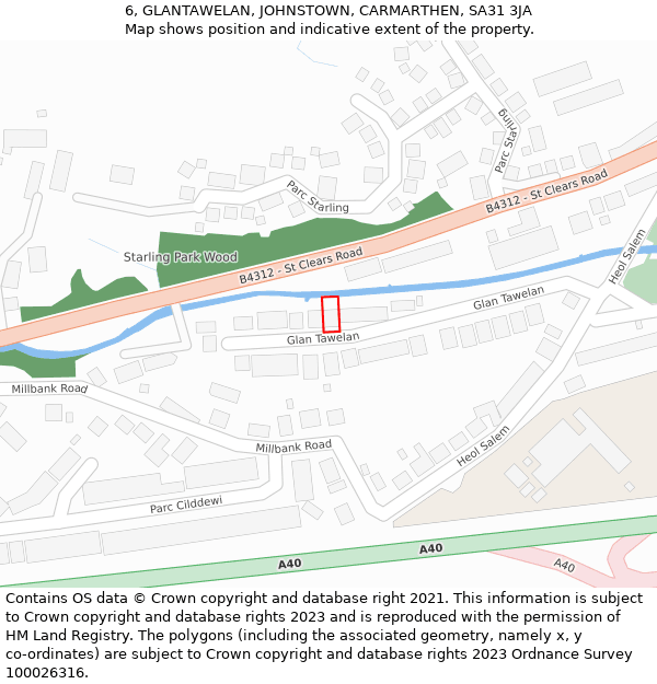 6, GLANTAWELAN, JOHNSTOWN, CARMARTHEN, SA31 3JA: Location map and indicative extent of plot