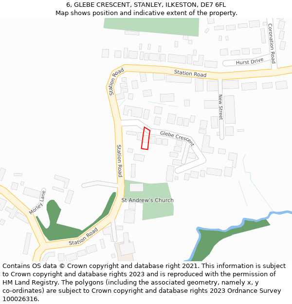 6, GLEBE CRESCENT, STANLEY, ILKESTON, DE7 6FL: Location map and indicative extent of plot