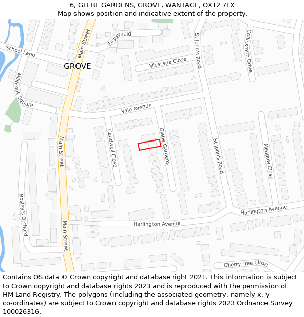 6, GLEBE GARDENS, GROVE, WANTAGE, OX12 7LX: Location map and indicative extent of plot