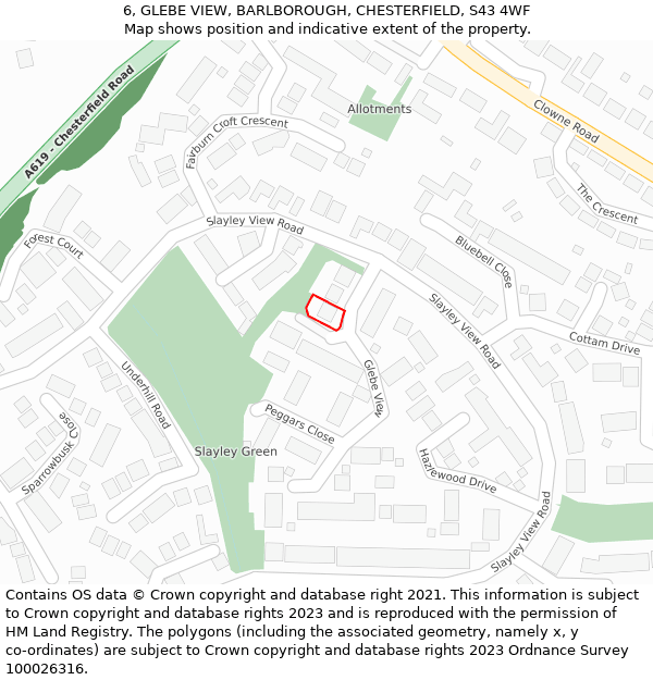 6, GLEBE VIEW, BARLBOROUGH, CHESTERFIELD, S43 4WF: Location map and indicative extent of plot