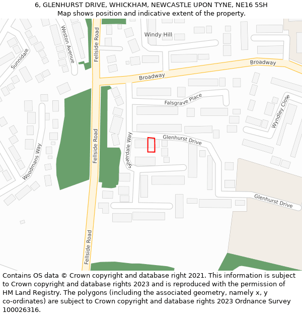 6, GLENHURST DRIVE, WHICKHAM, NEWCASTLE UPON TYNE, NE16 5SH: Location map and indicative extent of plot