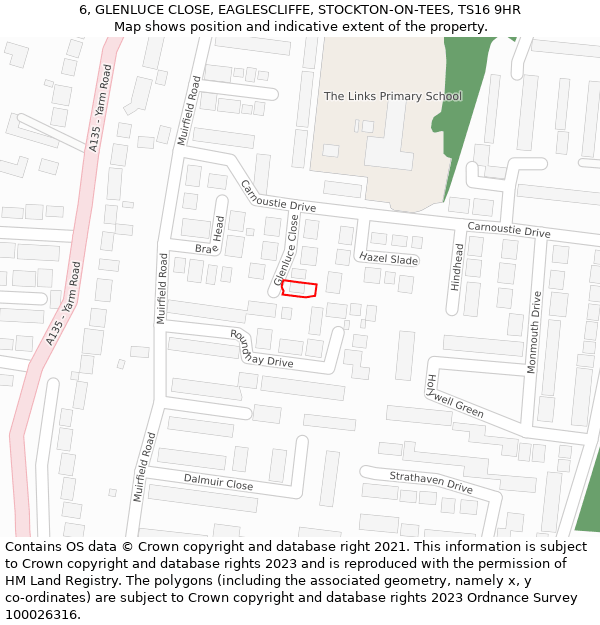 6, GLENLUCE CLOSE, EAGLESCLIFFE, STOCKTON-ON-TEES, TS16 9HR: Location map and indicative extent of plot