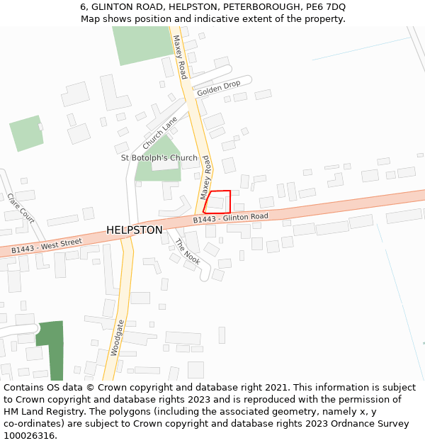 6, GLINTON ROAD, HELPSTON, PETERBOROUGH, PE6 7DQ: Location map and indicative extent of plot