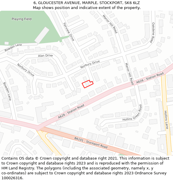 6, GLOUCESTER AVENUE, MARPLE, STOCKPORT, SK6 6LZ: Location map and indicative extent of plot