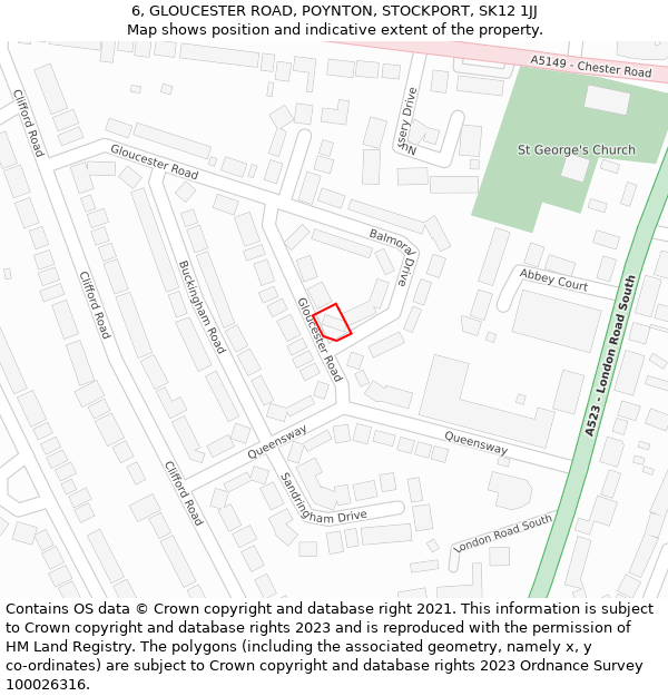 6, GLOUCESTER ROAD, POYNTON, STOCKPORT, SK12 1JJ: Location map and indicative extent of plot