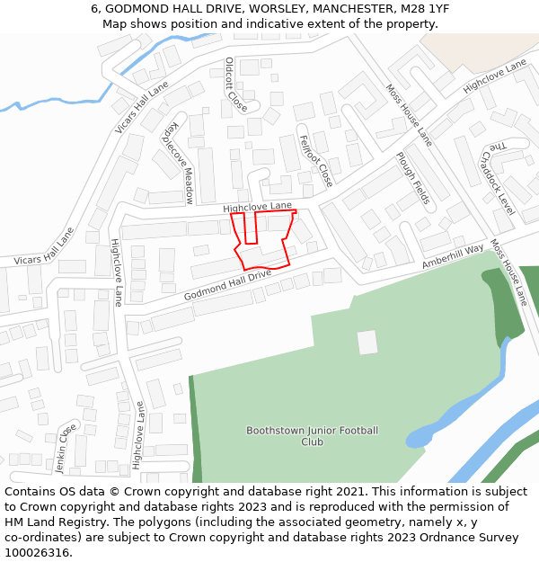 6, GODMOND HALL DRIVE, WORSLEY, MANCHESTER, M28 1YF: Location map and indicative extent of plot