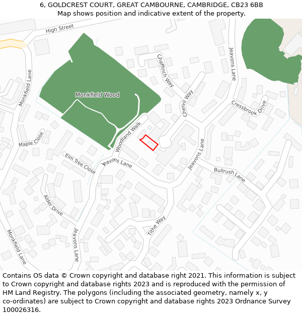 6, GOLDCREST COURT, GREAT CAMBOURNE, CAMBRIDGE, CB23 6BB: Location map and indicative extent of plot