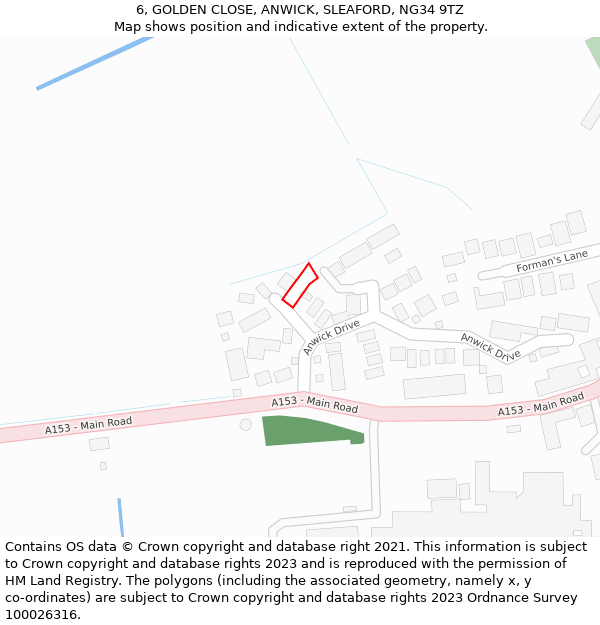 6, GOLDEN CLOSE, ANWICK, SLEAFORD, NG34 9TZ: Location map and indicative extent of plot