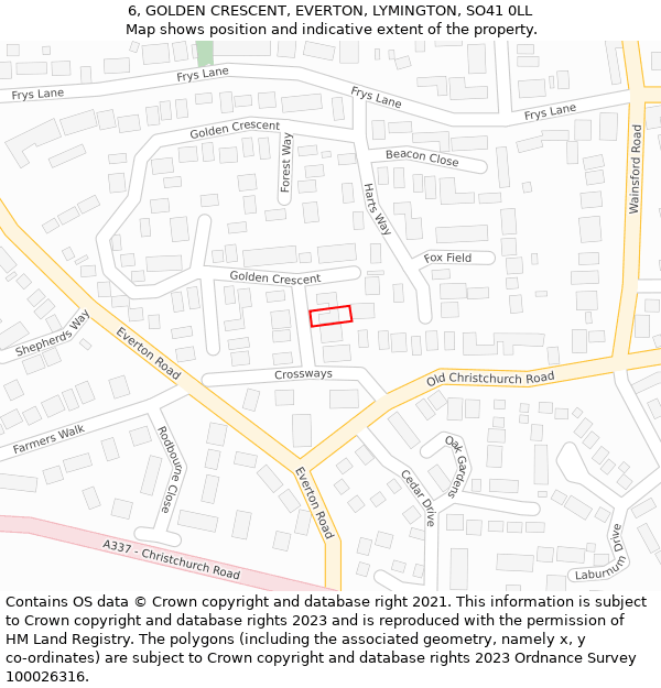 6, GOLDEN CRESCENT, EVERTON, LYMINGTON, SO41 0LL: Location map and indicative extent of plot